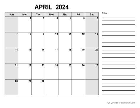 April 2024 Calendar with Holidays | CalendarLabs