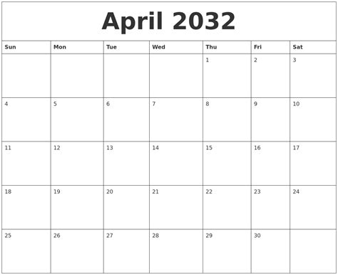 April 2032 Calendar Printables
