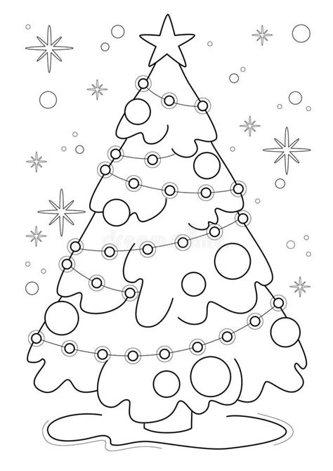 Cartoon Page For Coloring Book With Christmas Tree Vector Illustration