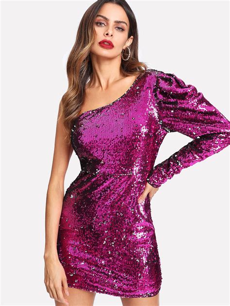 Shop One Shoulder Sequin Dress Online Shein Offers One Shoulder Sequin