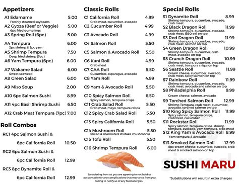 Sushi Maru Menu In Mineral Rd California Usa