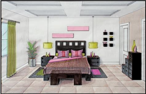 Bedroom Drawing In One Point Perspective