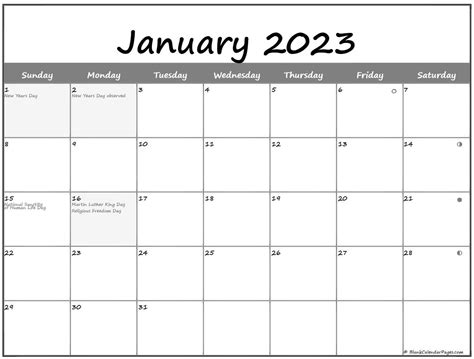 Lunar Calendar January 2023 Printable Template Calendar