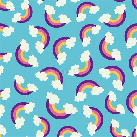 Seamless Pattern With Rainbows And Clouds Stock Vector Illustration