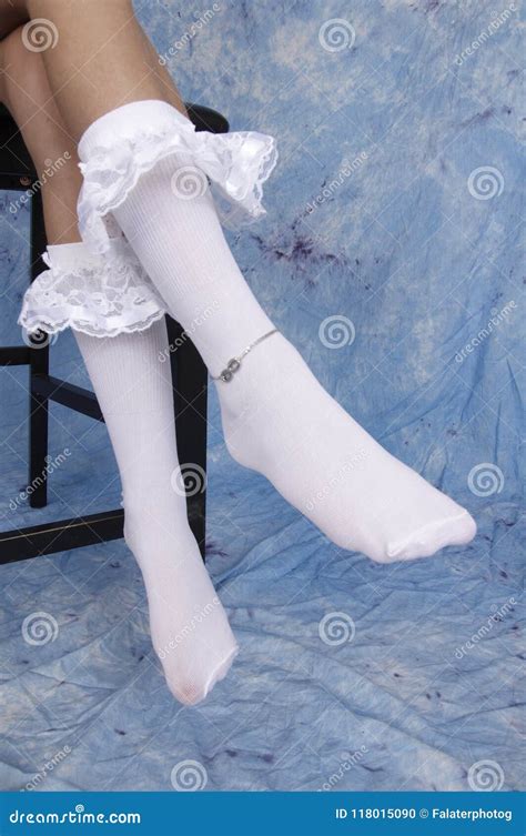 Girl White Socks And Silver Ankle Chain Stock Photo Image Of Female Front