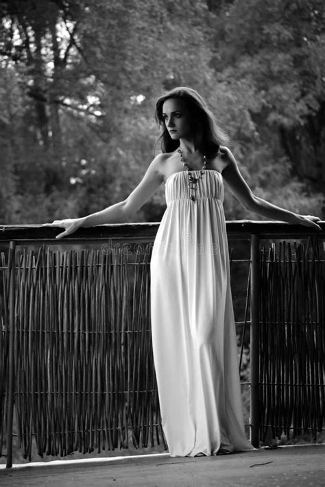 Beautiful Woman Young Pretty Woman Wearing A White Dress In A P Stock Image Image Of Concept