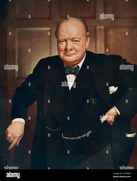 Colour Illustration Of Prime Minister Winston Churchill Hi Res Stock