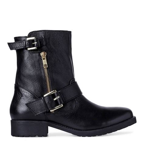 black leather ripp buckle ankle boots brandalley