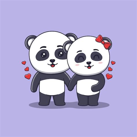 Premium Vector Cute Valentines Day Panda Couple Holding Hands