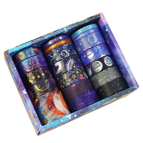 19 rolls fantasy planet universe diy decorative sticker tape set gold foil galaxy decorative