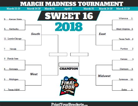 Sweet 16 Bracket Template Printable Printable Templates