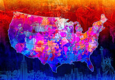 United States Colorful Map Collage Painting By Bekim Art