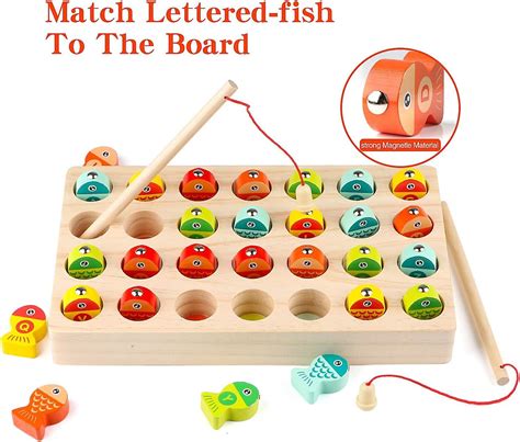 Wooden Magnetic Fishing Game Fine Motor Skill Toy Abc Alphabet Color