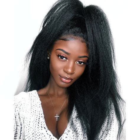 Italian Yaki Human Hair Wig 130 Glueless Lace Front Wig For Women Black 13x4 Yaki Straight Pre