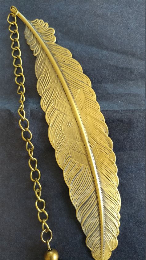 Antique Gold Tone Metal Feather Bookmark With Turquoise Beads Etsy