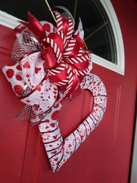 Valentines Day Heart Shaped Front Door Décor Wreath Cute Etsy