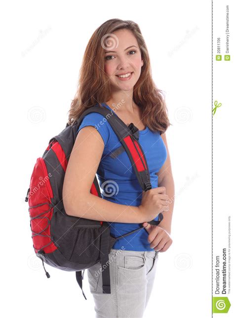 Teenage School Girl With Rucksack And Happy Smile Stock Photo Image Of Person Teenager 20811706
