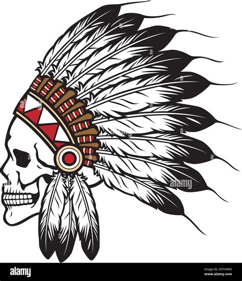 Native American Indian Chief Skull Vector Illustration Stock Vector