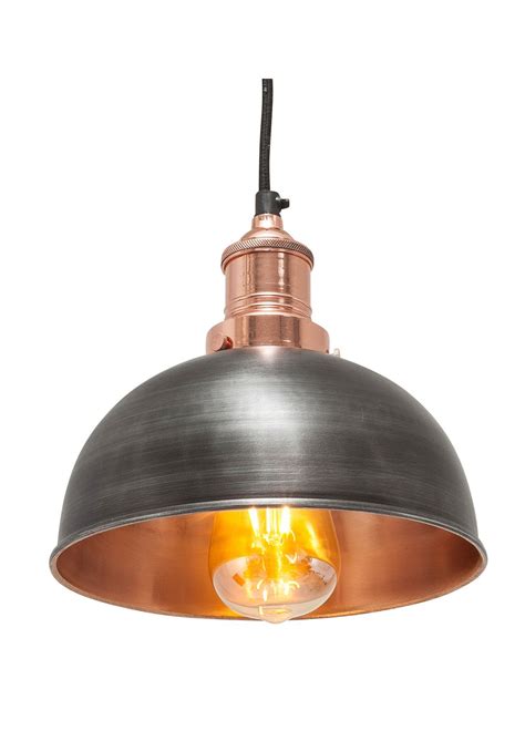 Brooklyn Vintage Small Metal Dome Pendant Light In Dark Pewter And Coppe