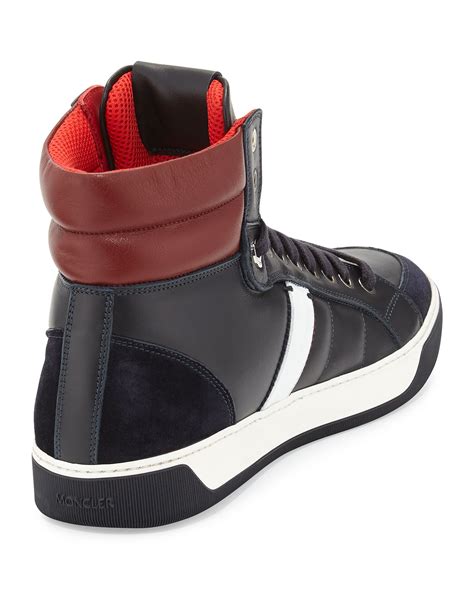 Moncler Leather High Top Sneakers In Navy Blue For Men Lyst
