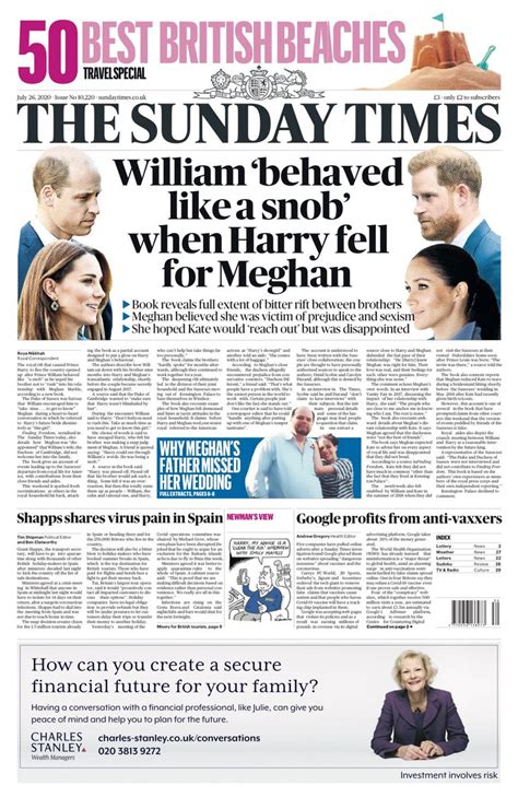 The news of the world was a weekly national red top tabloid newspaper published every sunday in the united kingdom from 1843 to 2011. Sunday Times Front Page 26th of July 2020 - Tomorrow's ...