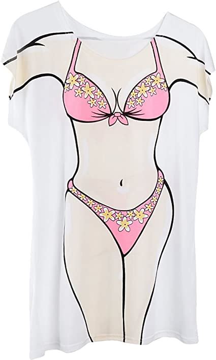sharprepublic Divertido Bikini Imprimir Cover Up T Shirt Tallas Grandes Trajes De Baño En La