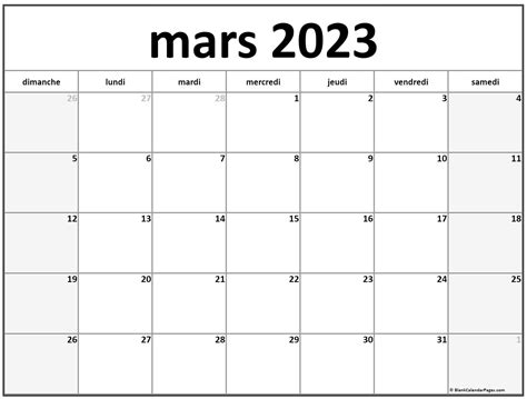 Mars 2023 Calendrier Imprimable Calendrier Gratuit