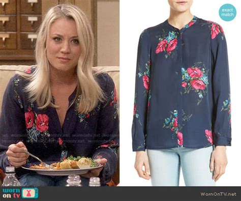 Wornontv Pennys Navy Blouse With Pink Flower Print On The Big Bang