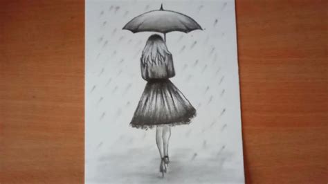 How To Draw A Girl With Umbrella By Pencil Sketch Step By Step Youtube