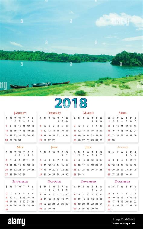 12 Months Calendar Design 2018 Printable And Editable Stock Vector