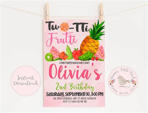 Two Tti Frutti Invitation Tutti Frutti Birthday Invitation Instant