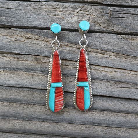 NAVAJO TURQUOISE SPINY OYSTER EARRINGS Navajo Turquoise Earrings
