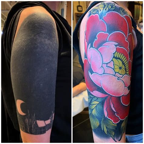 Covered Up Jennifers Black Quarter Sleeve With This Pink And Red Peony This Is Two Sessions