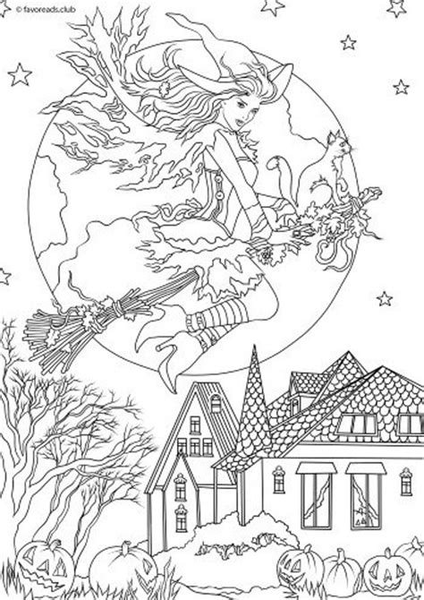Flying Witch Printable Adult Coloring Page From Favoreads Coloring