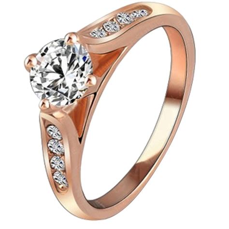 top quality simple cubic zirconia lovers rose gold color wedding ring jewelry full sizes