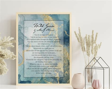 Wild Geese Poem Poster Print Mary Oliver Poem On A Blue And Gold Bac