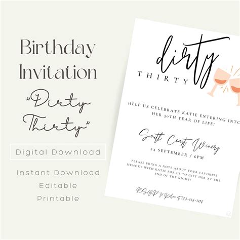 Dirty Thirty 30th Birthday Party Invitation Editable Etsy