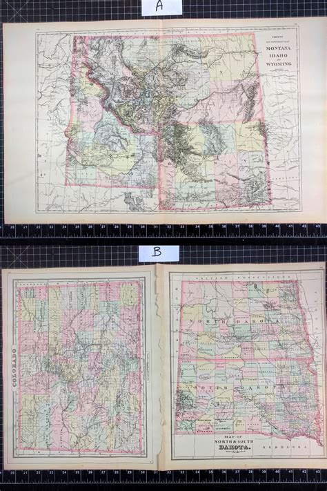 1894 Original Handcolor Map Montana Idaho And Wyoming Colorado