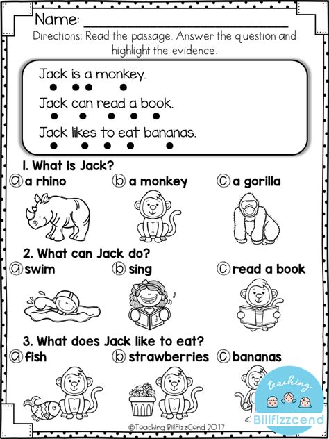 Free Reading Comprehension For Early Readers And Special Education Si