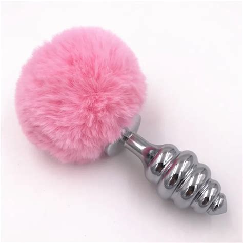 Anal Plug Stainless Steel Butt Plugs Rabbit Tail Anal Toys Butt Stopper Pink Color Tail Plush