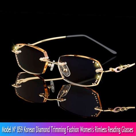 [hot Item] Model No 859 Korean Diamond Trimming Fashion Women S Rimless Reading Glasses