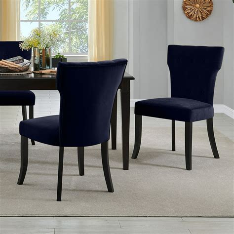 Homesvale Sabra Upholstered Dining Chairs In Navy Blue Velvet Set Of 2