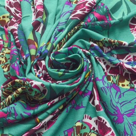 Floral Green Viscose Elastane Jersey Fabric Jersey Fabric Floral