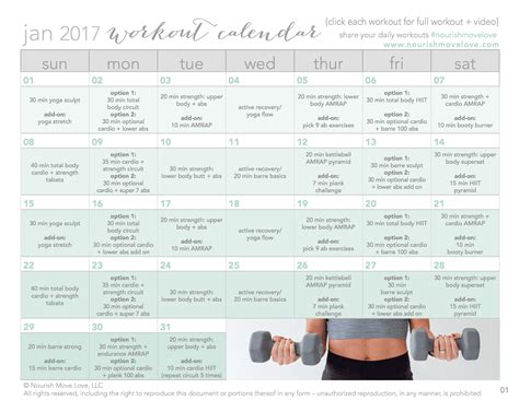 30 Day Workout Calendar Free Workouts Videos Nourish Move Love