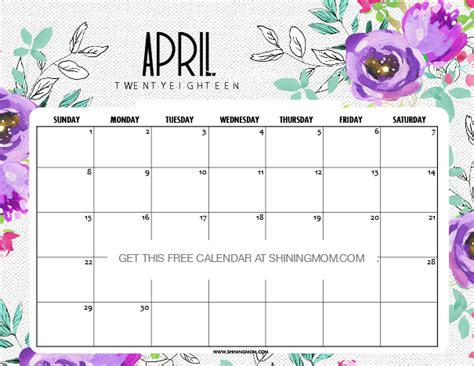 Free Printable April 2018 Calendar 12 Amazing Designs