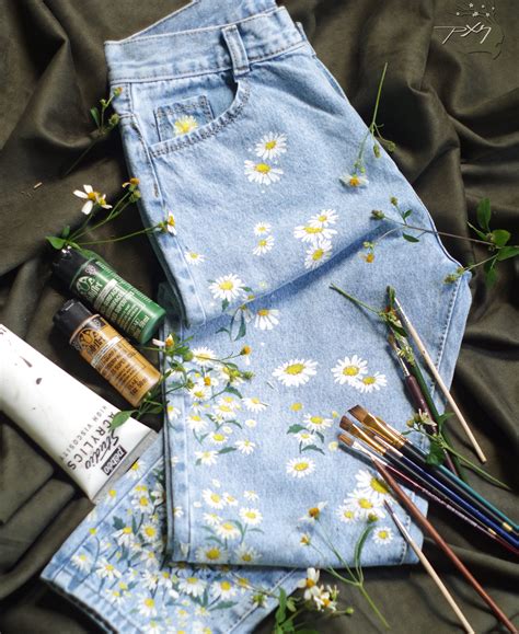 Painted Jeans Daisy Floral Painted Denim Be Amazing Etsy Uk