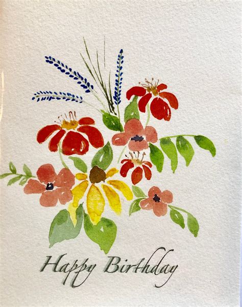 Happy Birthday Watercolor Card Etsy Watercolor Flowers Card