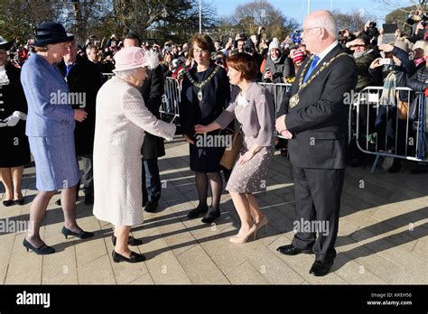 Queen Elizabeth Ii Arrives For A Visit To The Chichester Theatre In