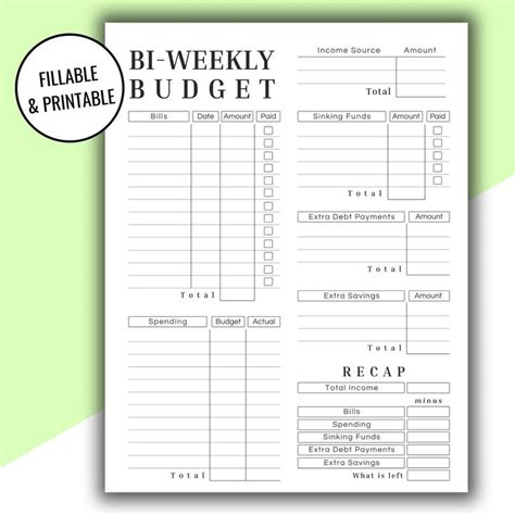 Editable Printable Biweekly Budget Printout Budget By Etsy Budget Planner Printable