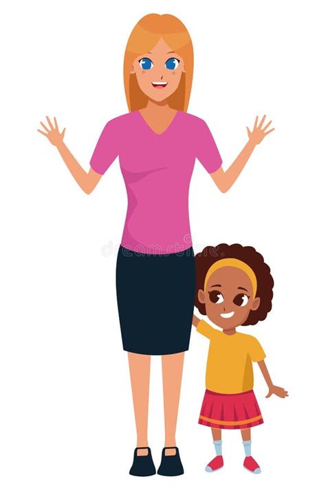Single Mother With Children Cartoon Stock Vector Illustration Of